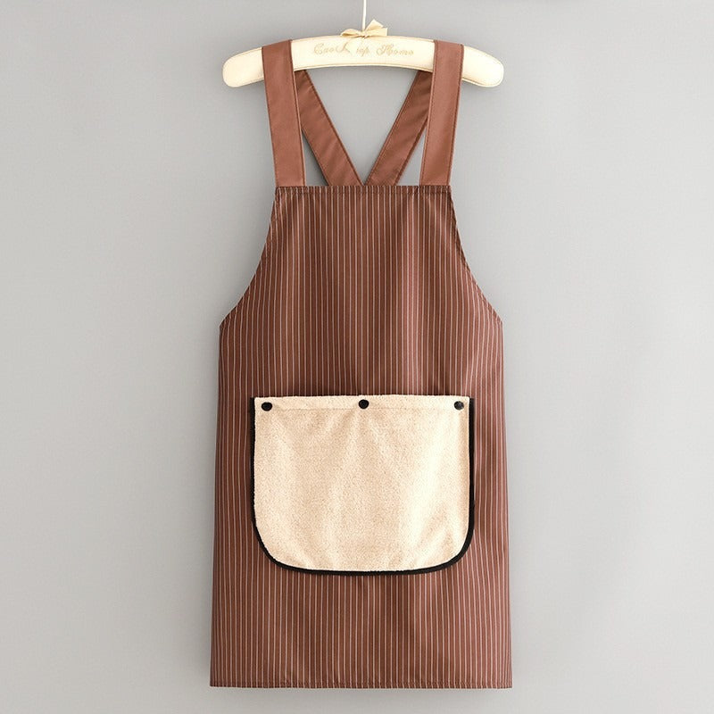 Waterproof Kitchen Apron – Detachable Snap Towel, Dual Pockets & 3-Layer Spill Protection