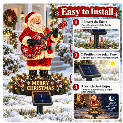 🎸 Melody Claus – Lighted Guitar Santa Yard Stake | Solar Christmas Garden Decor 🎸