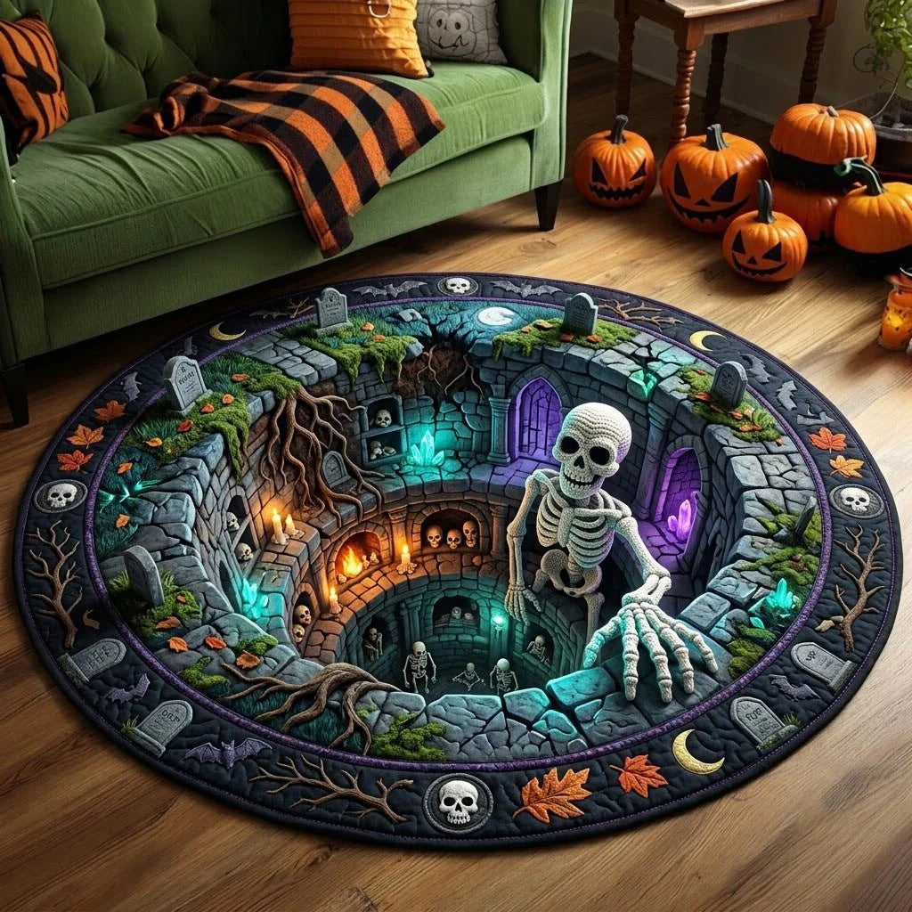 🔥Last Day - 49% OFF🔥3D Haunted Staircase Round Rug – Spooky Halloween Optical Illusion 👻