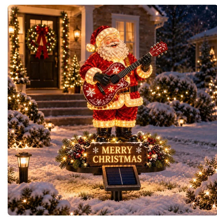 🎸 Melody Claus – Lighted Guitar Santa Yard Stake | Solar Christmas Garden Decor 🎸