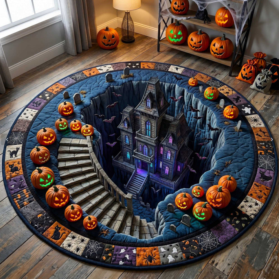 🔥Last Day - 49% OFF🔥3D Haunted Staircase Round Rug – Spooky Halloween Optical Illusion 👻