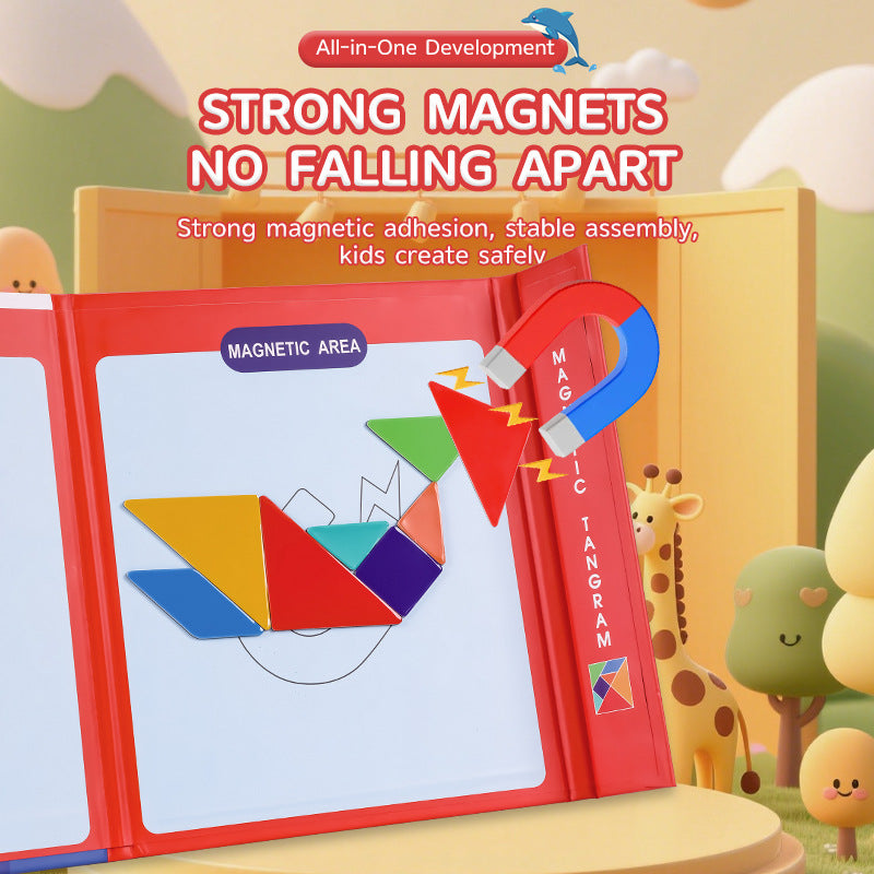 Travel Tangram Puzzle, Colorful Pattern Brain Teaser Book