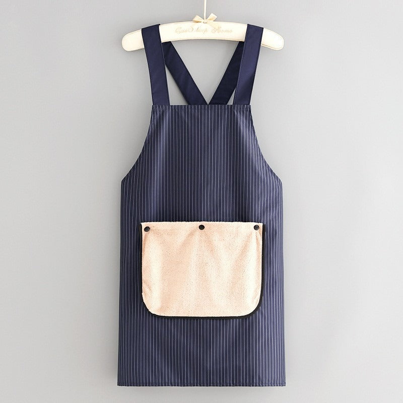 Waterproof Kitchen Apron – Detachable Snap Towel, Dual Pockets & 3-Layer Spill Protection