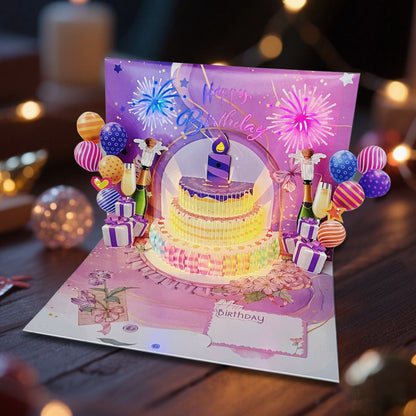 🎂Birthday Cards With Fireworks & Pop Up Cake & Blowable Light and Music