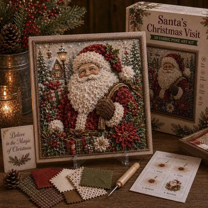 🔥 LAST DAY 50% OFF – 🎄🧵 Premium 3D Christmas Fabric Poke Art Kit | No-Sew Holiday Craft with Pre-Punched Board, Fabric Squares & Display Stand 🎅✨