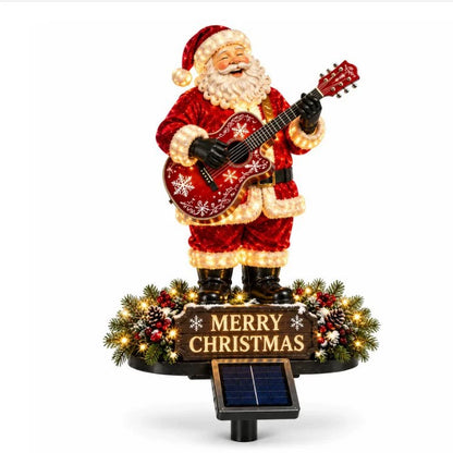 🎸 Melody Claus – Lighted Guitar Santa Yard Stake | Solar Christmas Garden Decor 🎸