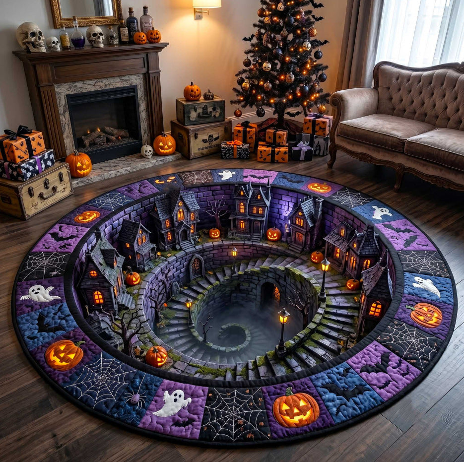 🔥Last Day - 49% OFF🔥3D Haunted Staircase Round Rug – Spooky Halloween Optical Illusion 👻