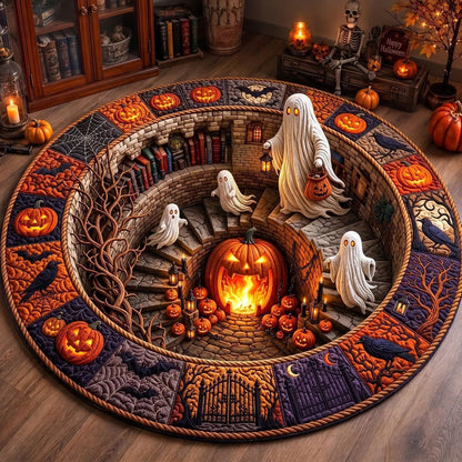 🔥Last Day - 49% OFF🔥3D Haunted Staircase Round Rug – Spooky Halloween Optical Illusion 👻