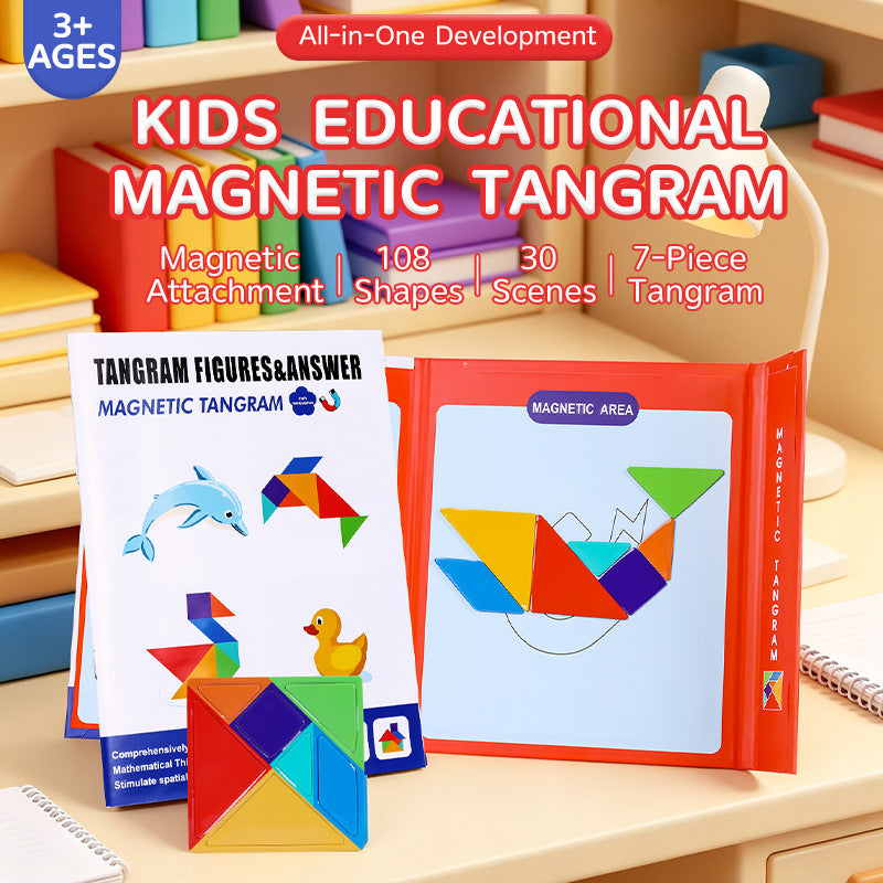 Travel Tangram Puzzle, Colorful Pattern Brain Teaser Book