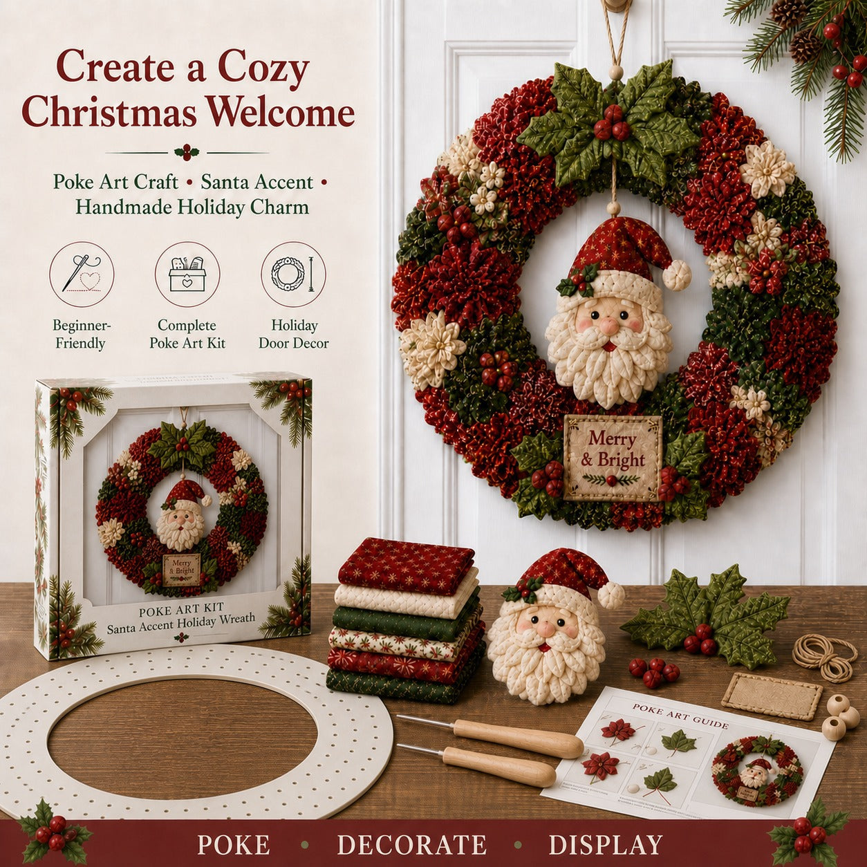 🔥49% Off Last Day - BUY 3 GET 1 FREE🔥🎄 3D Fabric Poke Wreath DIY Kit