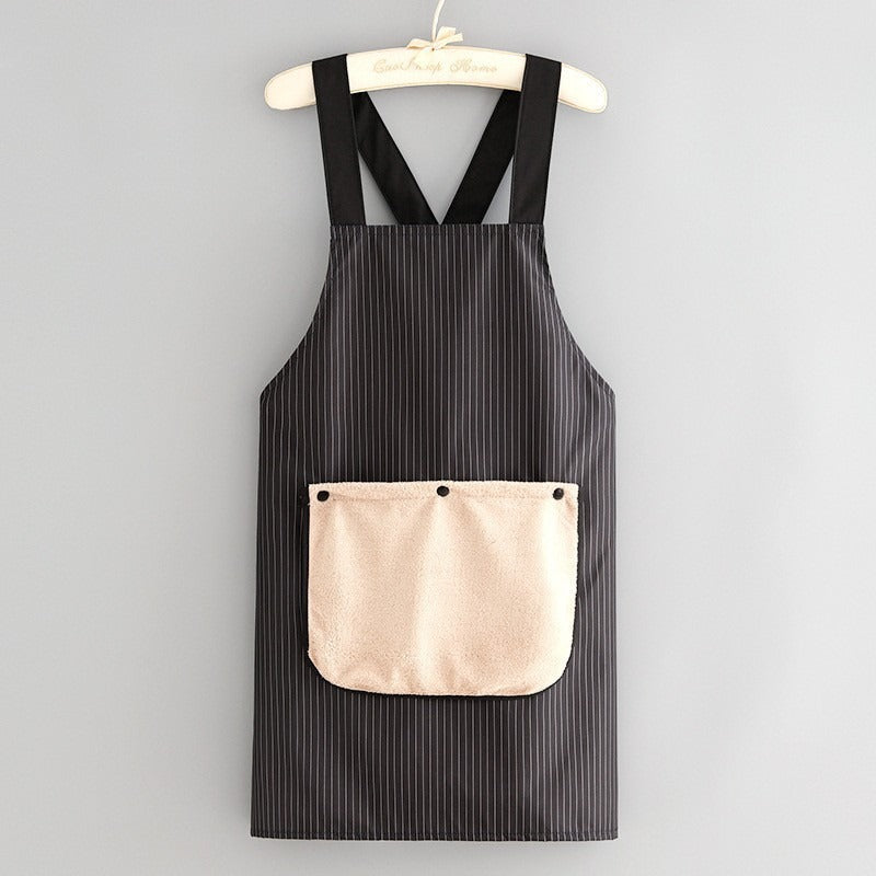 Waterproof Kitchen Apron – Detachable Snap Towel, Dual Pockets & 3-Layer Spill Protection