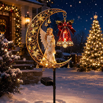 Christmas Solar Crescent Moon Garden Stake Light – Cardinal, Angel & Nutcracke