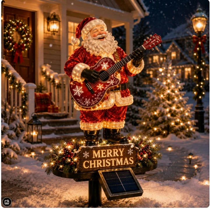 🎸 Melody Claus – Lighted Guitar Santa Yard Stake | Solar Christmas Garden Decor 🎸