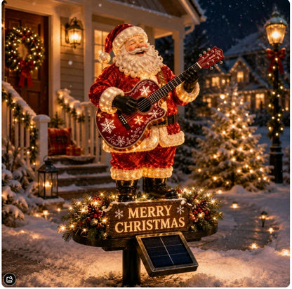 🎸 Melody Claus – Lighted Guitar Santa Yard Stake | Solar Christmas Garden Decor 🎸