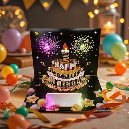 🎂Birthday Cards With Fireworks & Pop Up Cake & Blowable Light and Music