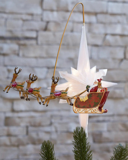 Animated Santa Sleigh Christmas Tree Topper 🎅⭐ – Lighted Rotating Holiday Decoration