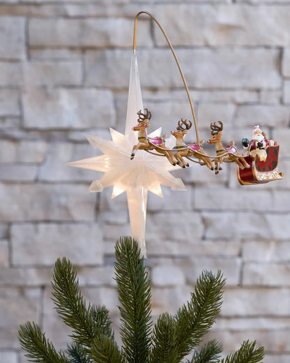 Animated Santa Sleigh Christmas Tree Topper 🎅⭐ – Lighted Rotating Holiday Decoration