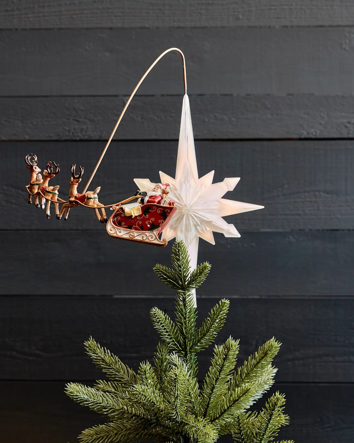 Animated Santa Sleigh Christmas Tree Topper 🎅⭐ – Lighted Rotating Holiday Decoration