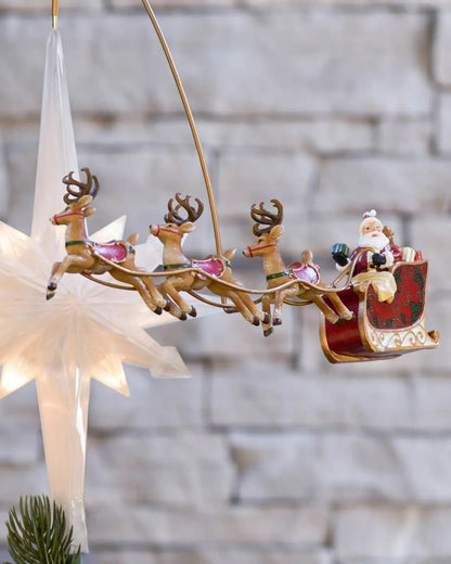 Animated Santa Sleigh Christmas Tree Topper 🎅⭐ – Lighted Rotating Holiday Decoration