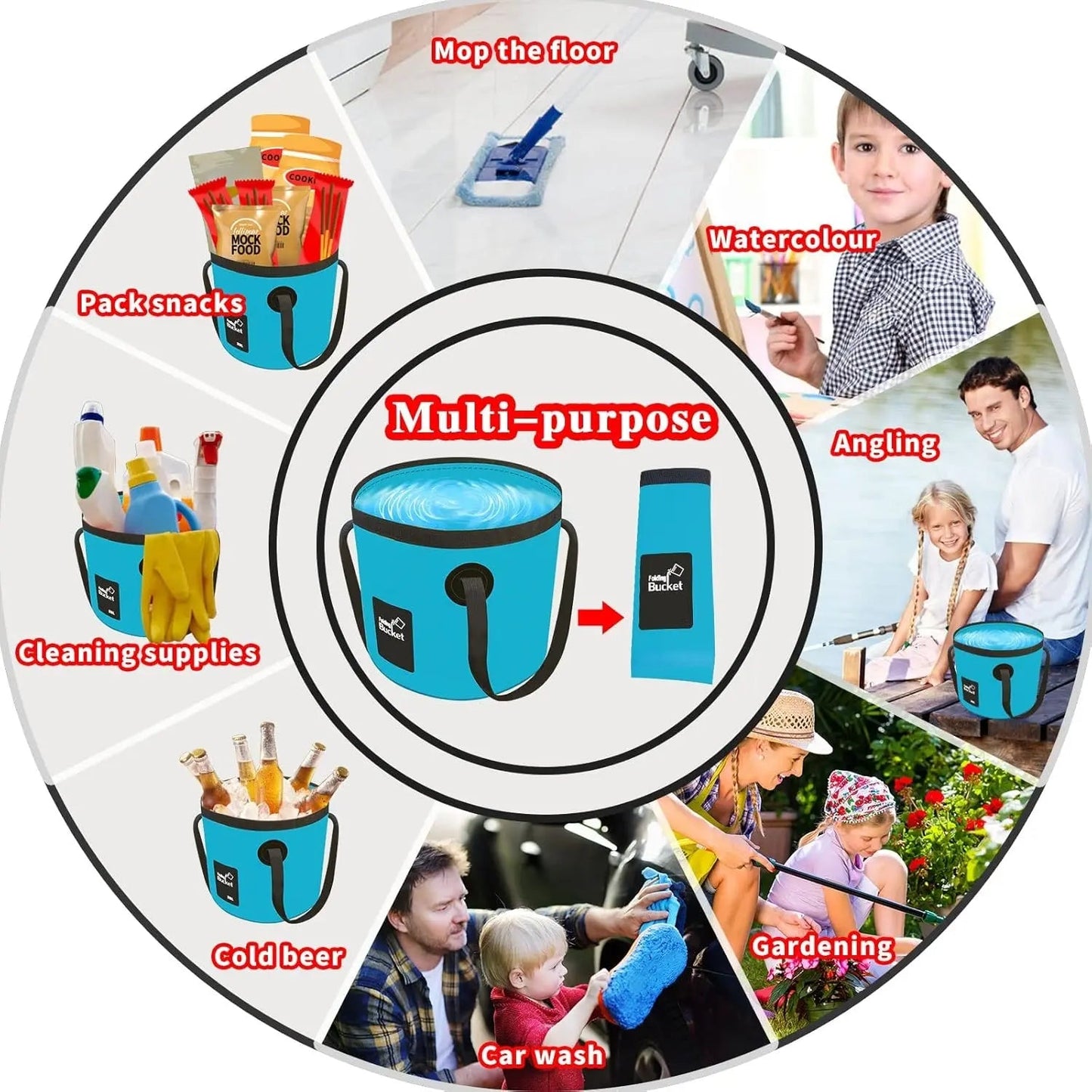 Portable Foldable Water Bucket - Perfect for Fishing, Camping, Traveling!!