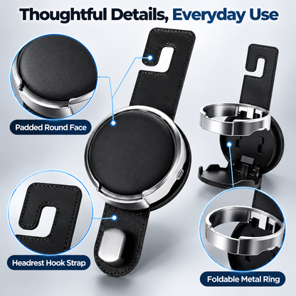 2-in-1 Car Headrest Hook & Foldable Cup Holder
