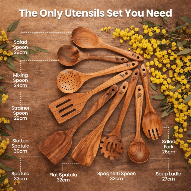 The TeakWood 9™ | Premium Non-Toxic Utensil Set