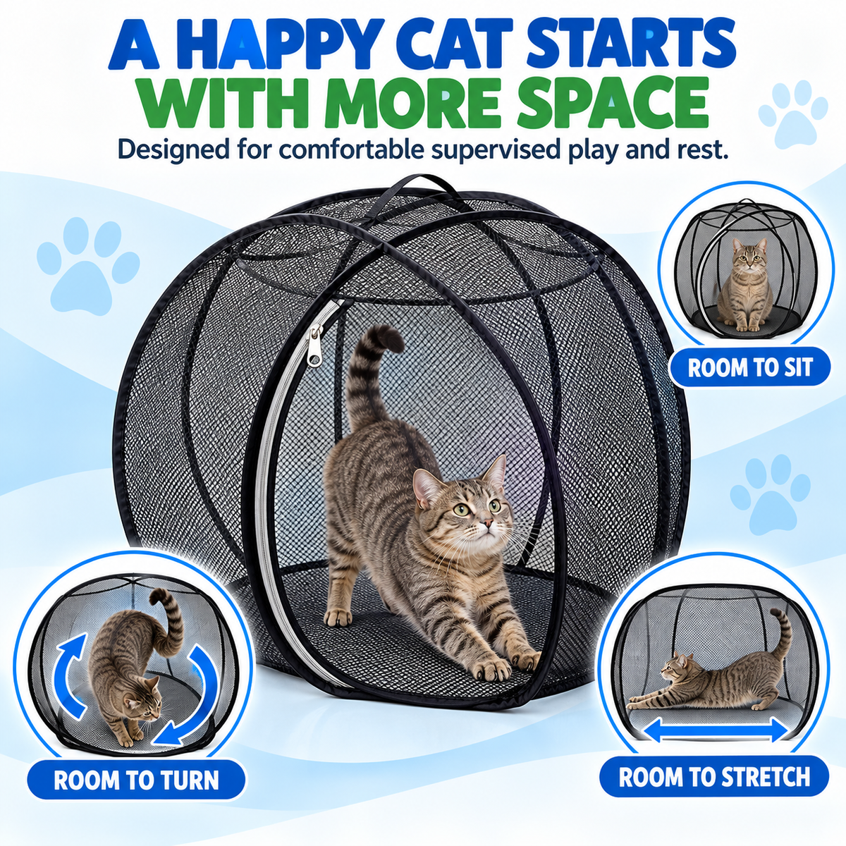🐱🌿 FreshAir Cat Haven™ – Pop-Up Mesh Playpen