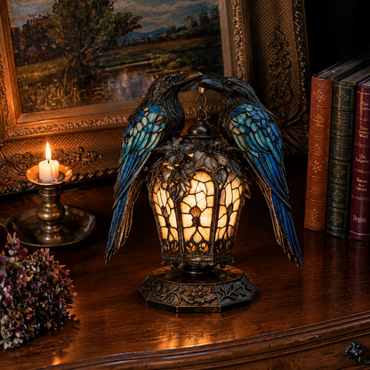 Gothic Stained-Glass Raven Lantern