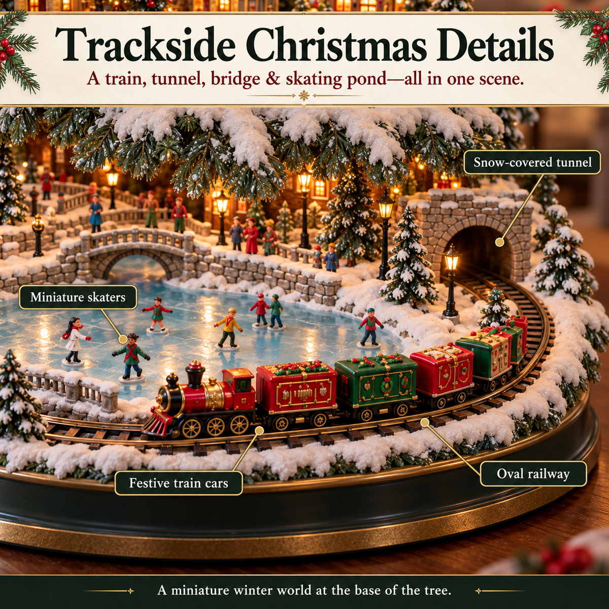 ⛷️ Lighted Christmas Village Tree – With Train& Carousel