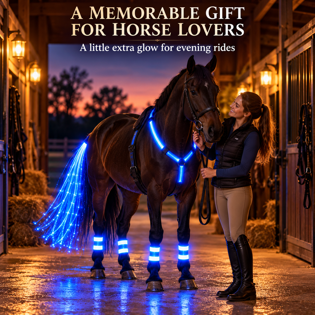 NightGlow™ LED Horse Gear Set – Light-Up Chest Harness, 4 Leg Bands & Tail Strand