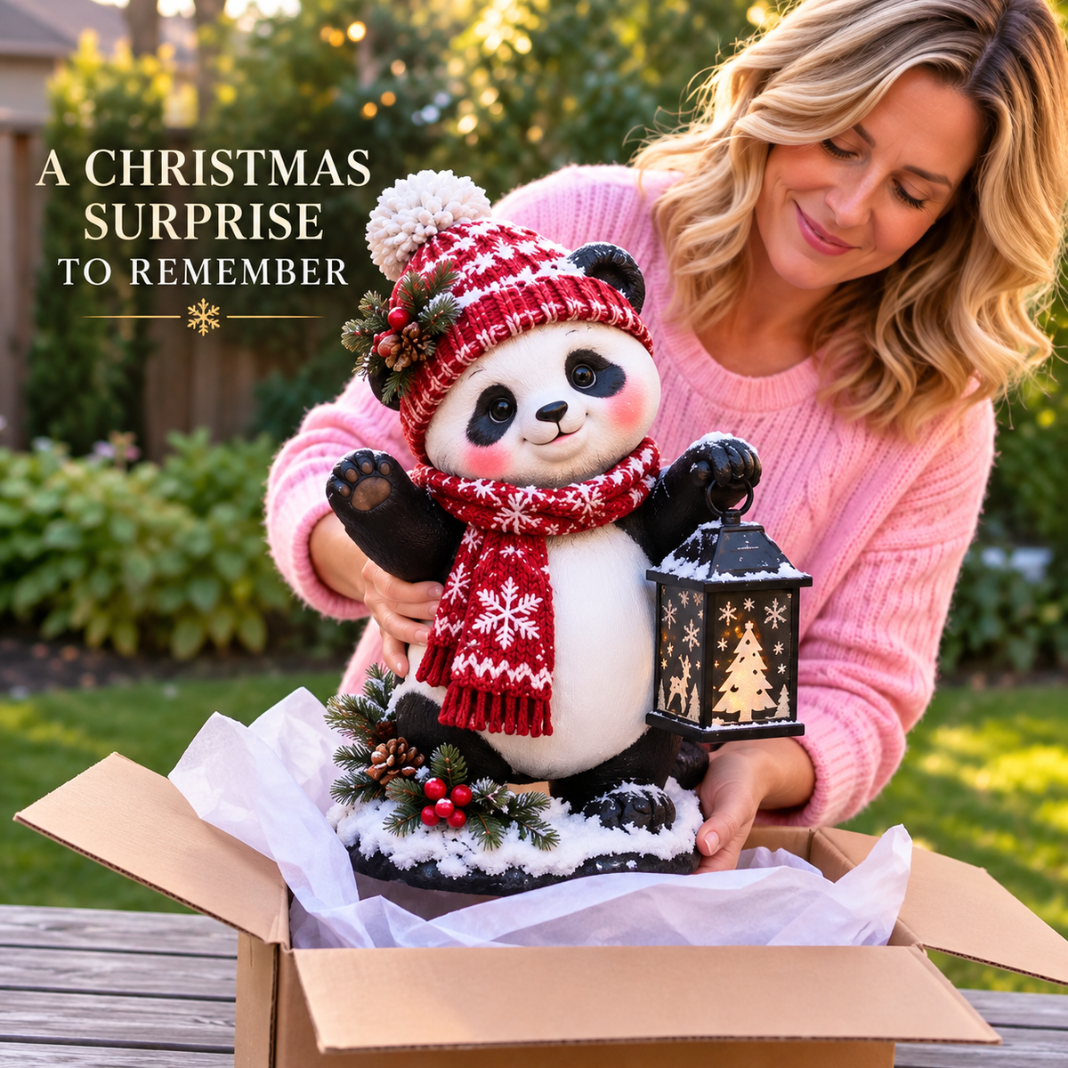 Merry Panda Lantern – Light-Up Christmas Panda Figurine