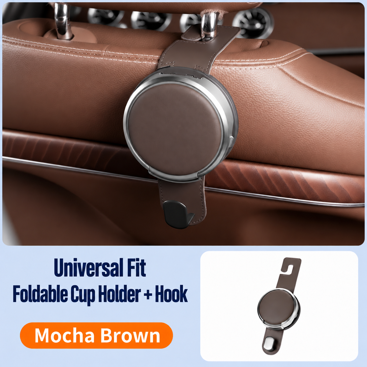 2-in-1 Car Headrest Hook & Foldable Cup Holder