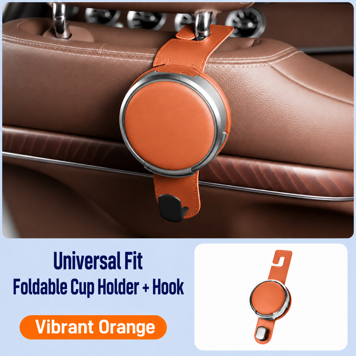 2-in-1 Car Headrest Hook & Foldable Cup Holder