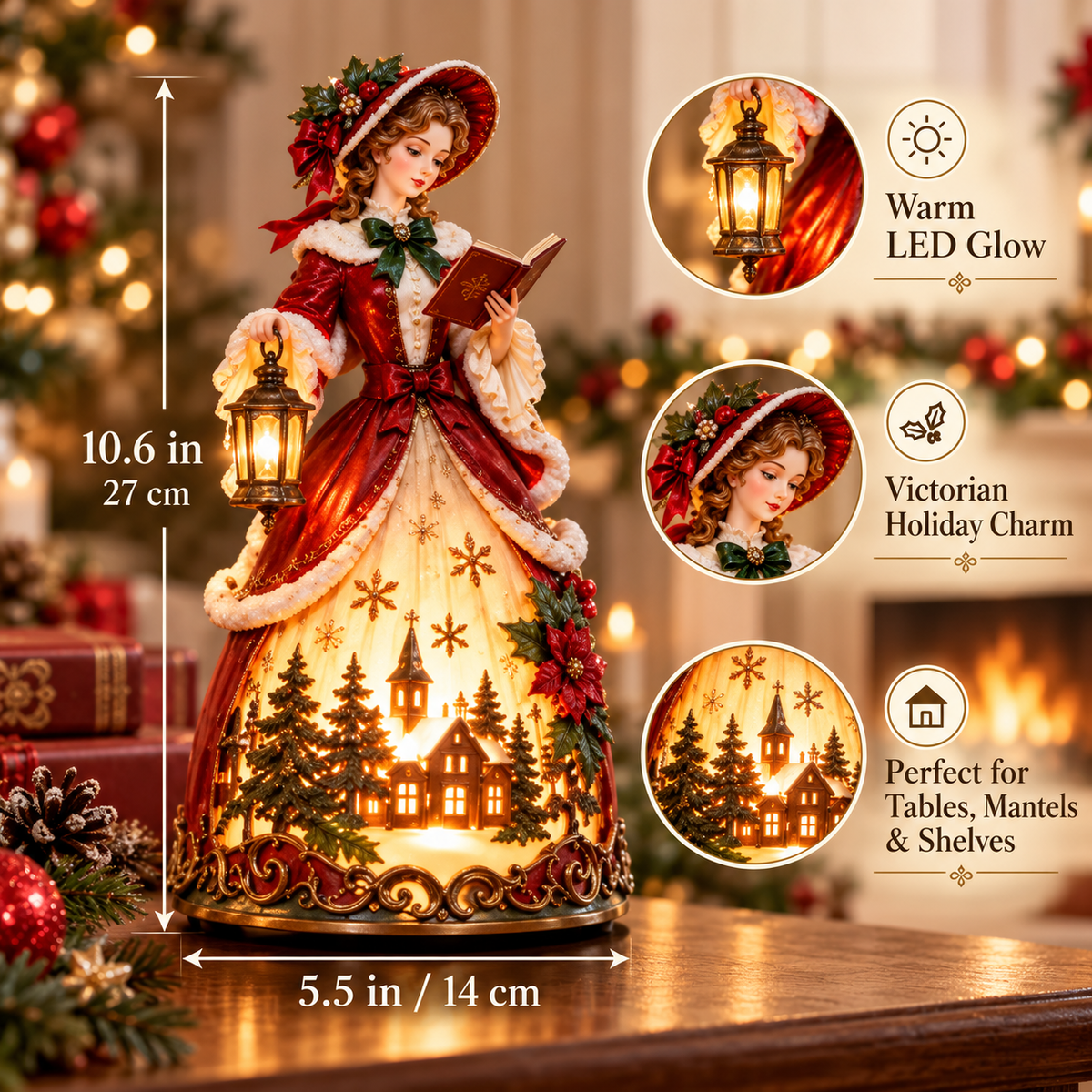 🎄 Victorian Christmas Caroler Lady Lamp™ – Lighted Holiday Tabletop Decor