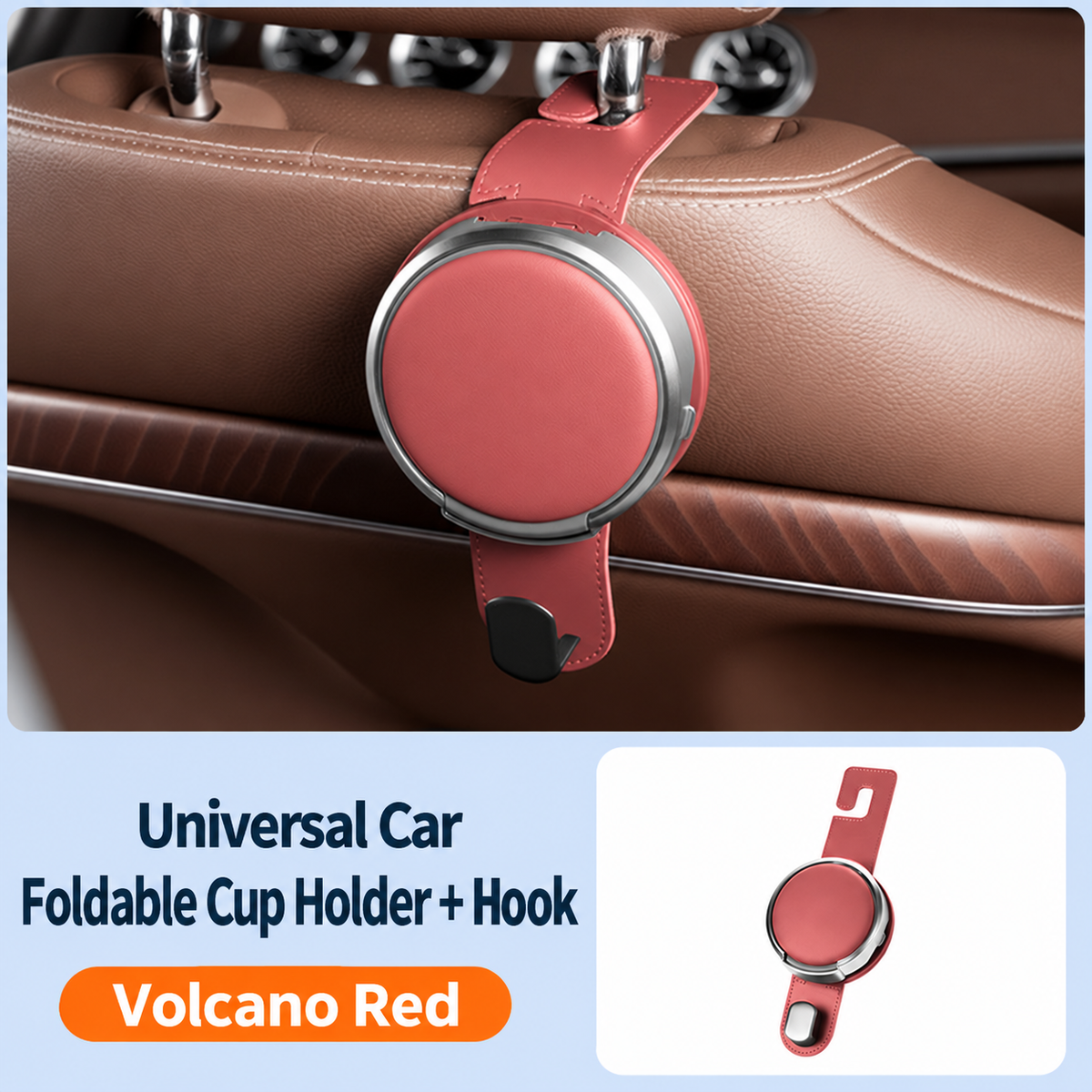 2-in-1 Car Headrest Hook & Foldable Cup Holder
