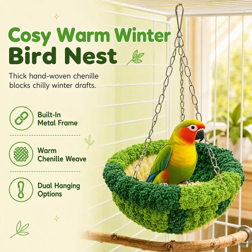 🧶 Warm Winter Bird Hanging Hammock – Cozy, Soft, Cage Decor ✨