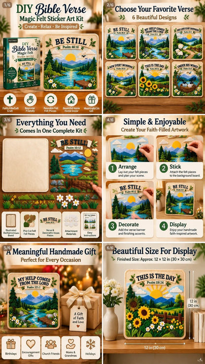 ✝️✨ Bible Verse Magic Felt Sticker Art DIY Kit – Beginner-Friendly Christian Craft 🙏🌿