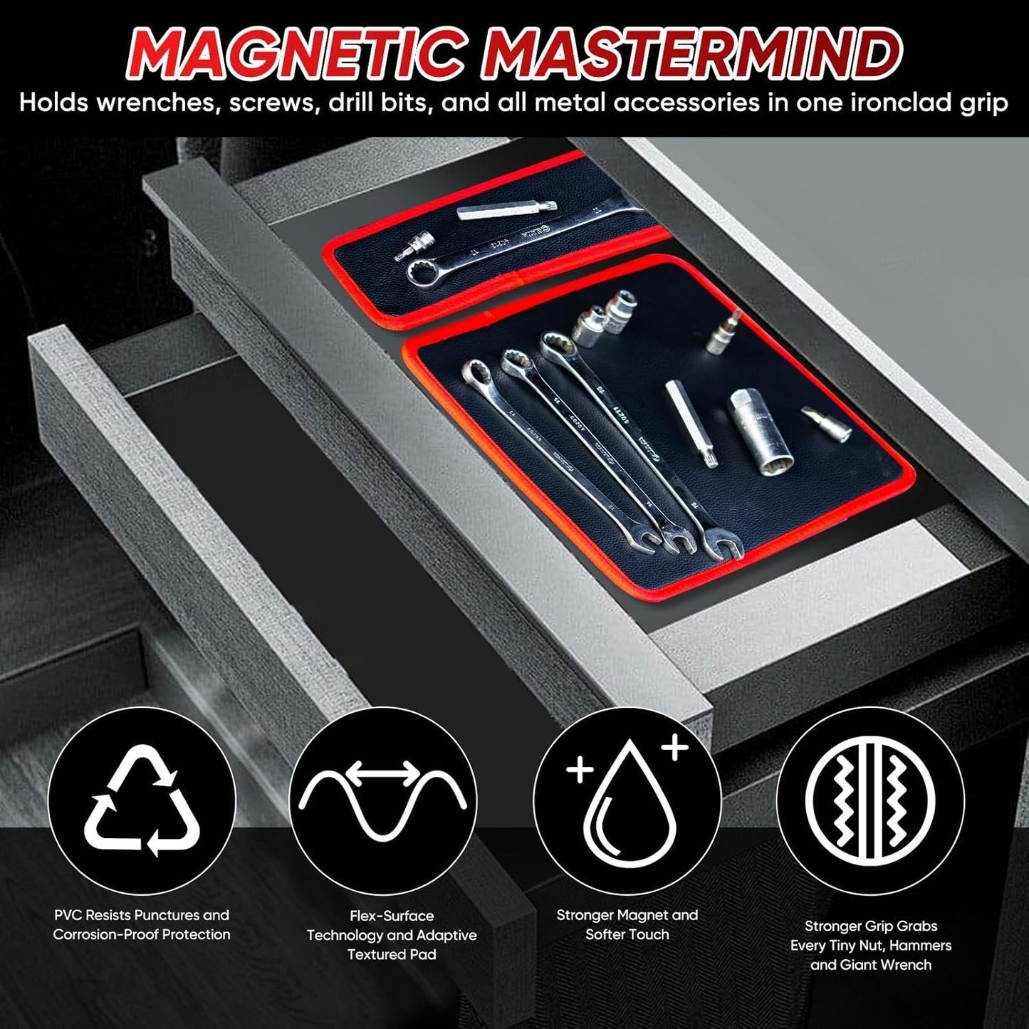 ⚡ Ultra-Strong Magnetic⚡Flexible Magnetic Tool Mat - Ultra-Thin Magnetic Tool Holder, Automotive Body Panels (3 Pack)