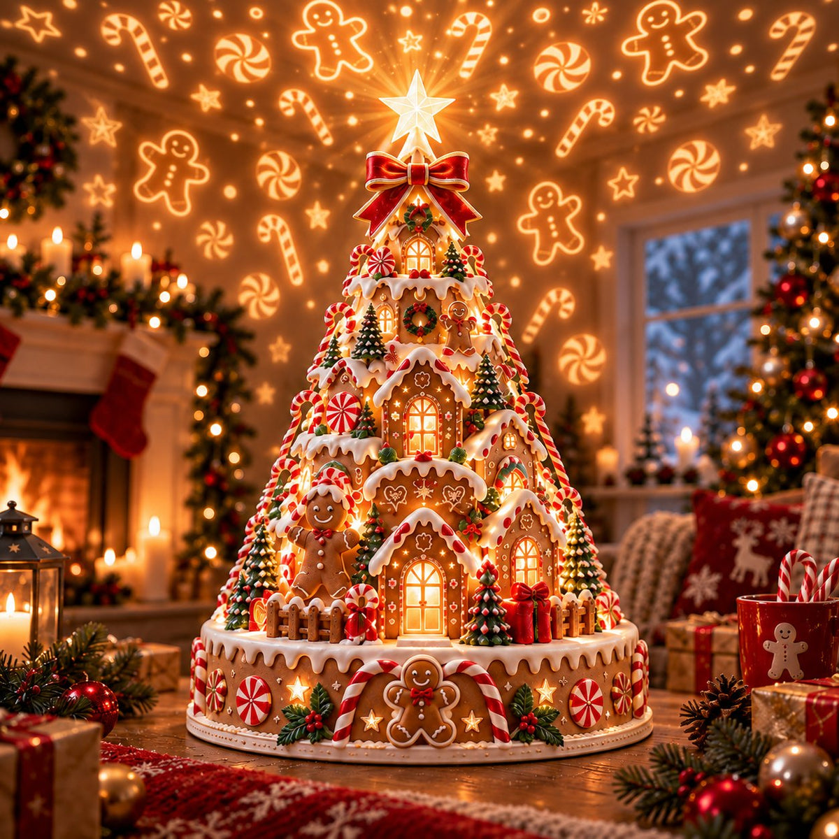 Gingerbread Village Christmas Lightscape Tree