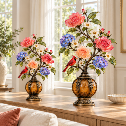 🌹The Secret Garden – Vintage Rose & Cardinal Table Lamp 🐦