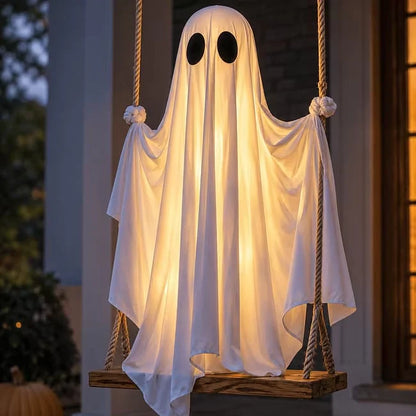 👻 Halloween Light-Up Hanging Swing Ghost – Spooky Porch &amp; Yard Decoration 🎃