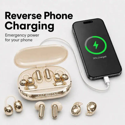 🎧 3-in-1 Wireless Earbuds with Power Bank Charging Case – Clip-On & Sleep Bluetooth Headphones with 4 Earbuds, Noise Cancellation, Water Resistant for Sports & Sleep