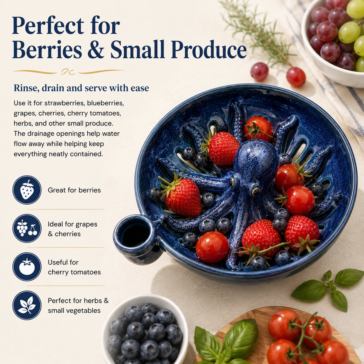🔥Last Day 49% OFF-Bold Indigo Octopus Berry Colander