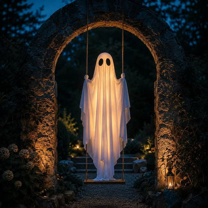 👻 Halloween Light-Up Hanging Swing Ghost – Spooky Porch &amp; Yard Decoration 🎃