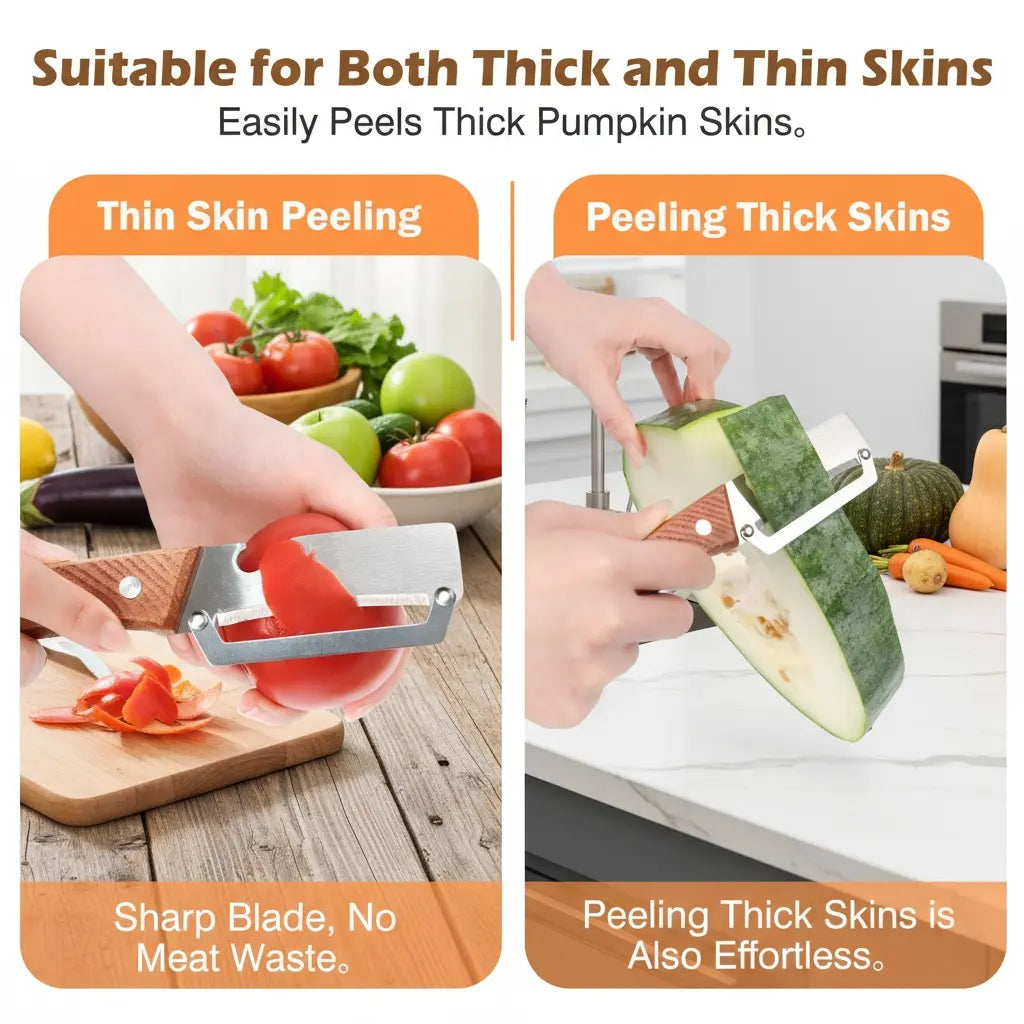 🔥WOVERSSY®Wooden-Handled Stainless Steel Sharp Peeler with Built