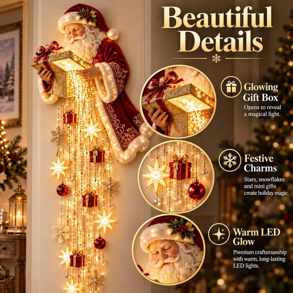 🎅 Santa’s Magical Gift Starfall Cascade™ | Lighted Christmas Wall Decor