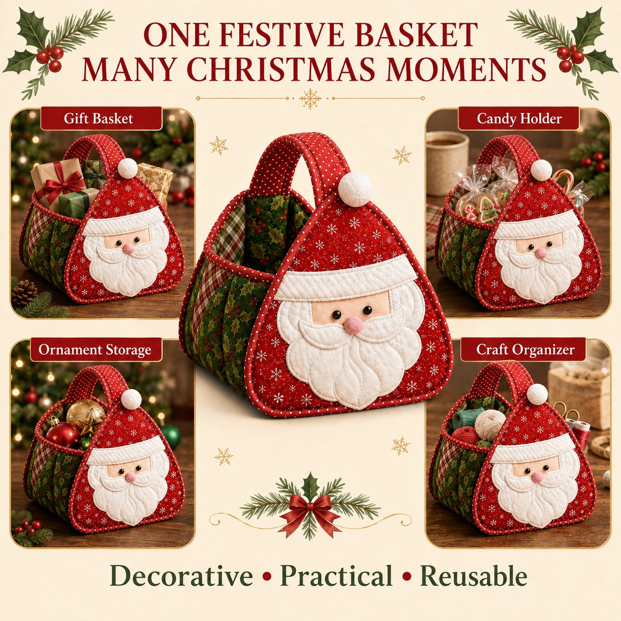 🎄Christmas Character Quilted Carry Basket