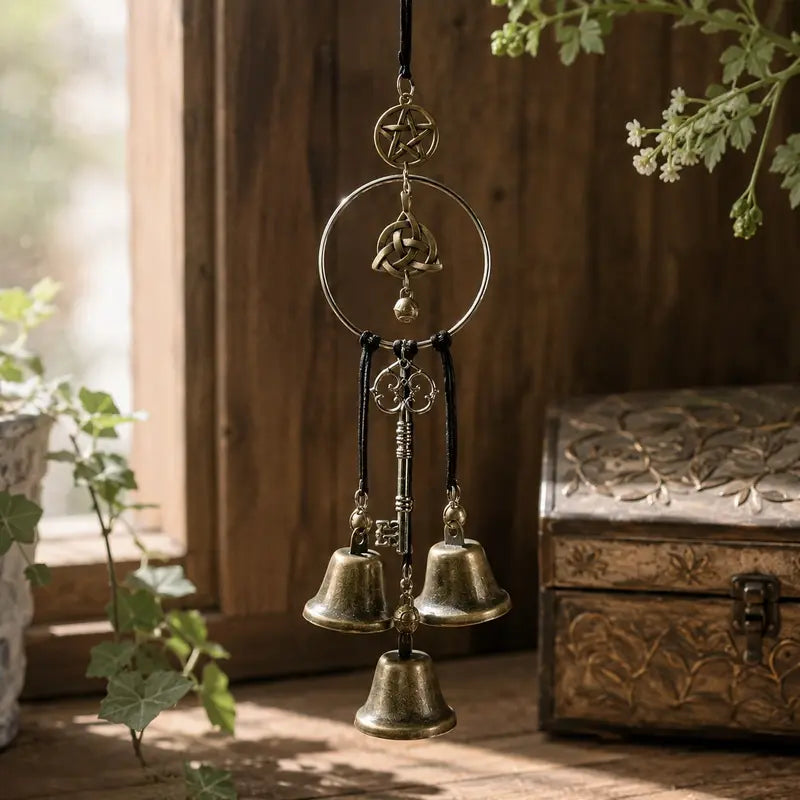 🔮 Witchy Hanging Bells – Vintage Gothic Pentagram Door Decor