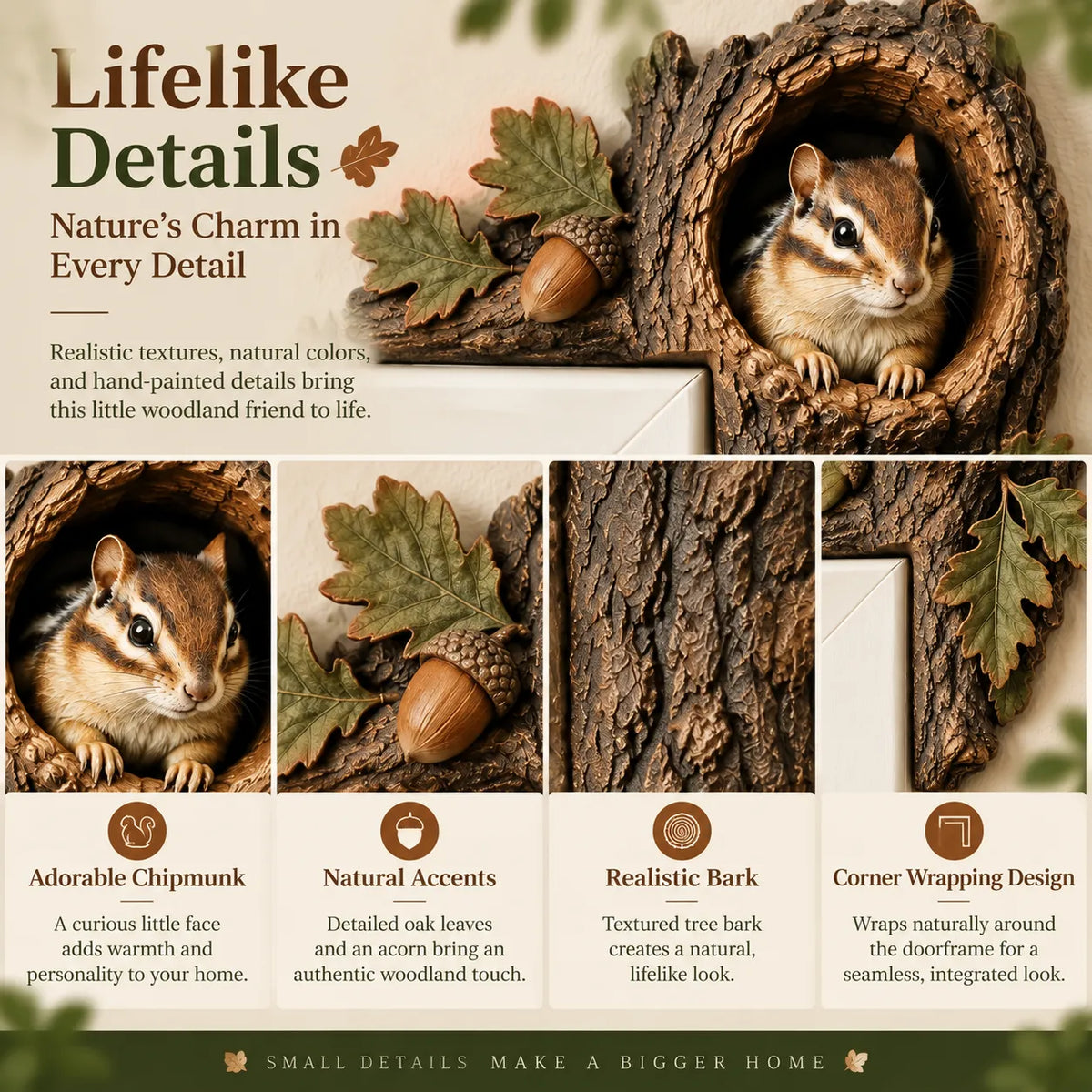 🐿️ 3D Chipmunk Tree Hollow Door Topper | Woodland Animal Doorway Decor For Cozy Nature Homes