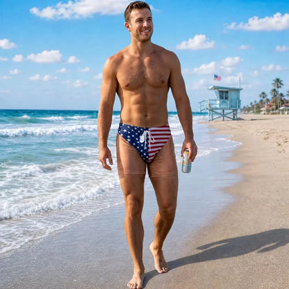 Funny Patriotic Men Swim Trunks - Personalized Birthday Gifts For Husband, Son, Grandson, Brother, Grandpa, Dad, Yourself - Warning Wide Load